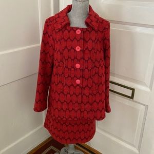 Anni Kuan Vintage 2pc Red & Maroon Wool Blend Skirt And Jacket size 6/8